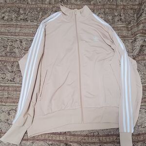 Adidas Beige Track Jacket with White Stripes